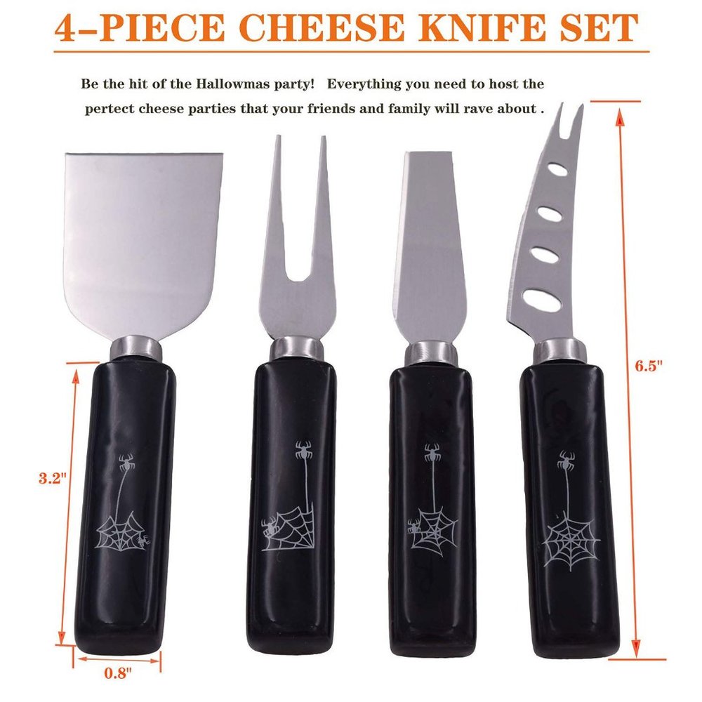 Spider Decorations Black Cheese Knives - Set 4